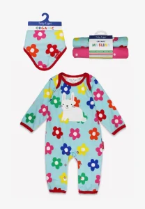 Organic Rainbow Bloom Bunny Applique Baby Bundle