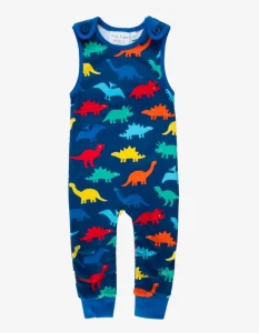 Organic Rainbow Dinosaur Print Slungarees