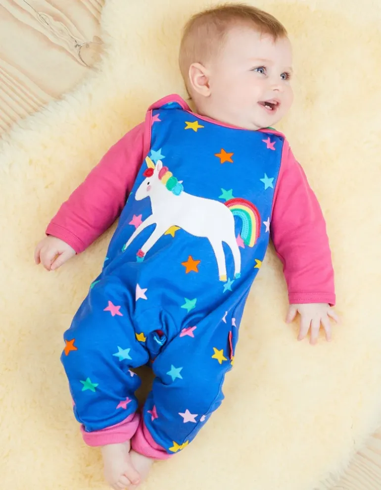 Organic Rainbow Unicorn Applique Slungarees