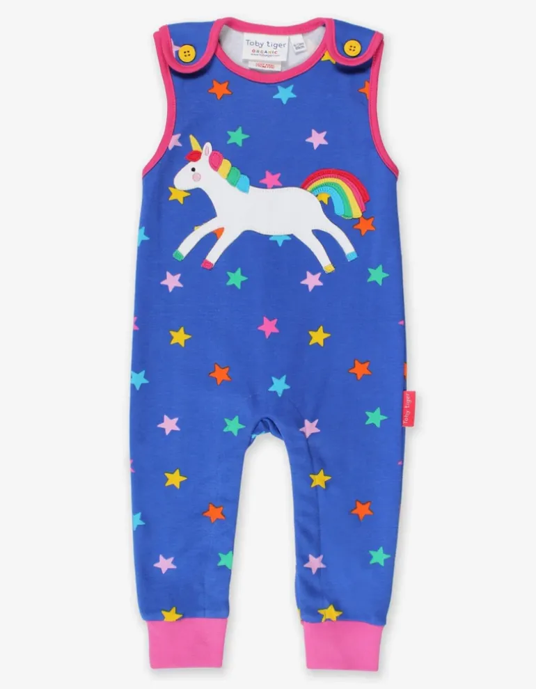 Organic Rainbow Unicorn Applique Slungarees