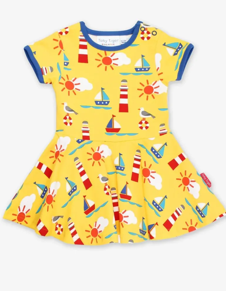 Organic Seaside Print SS Skater Dress