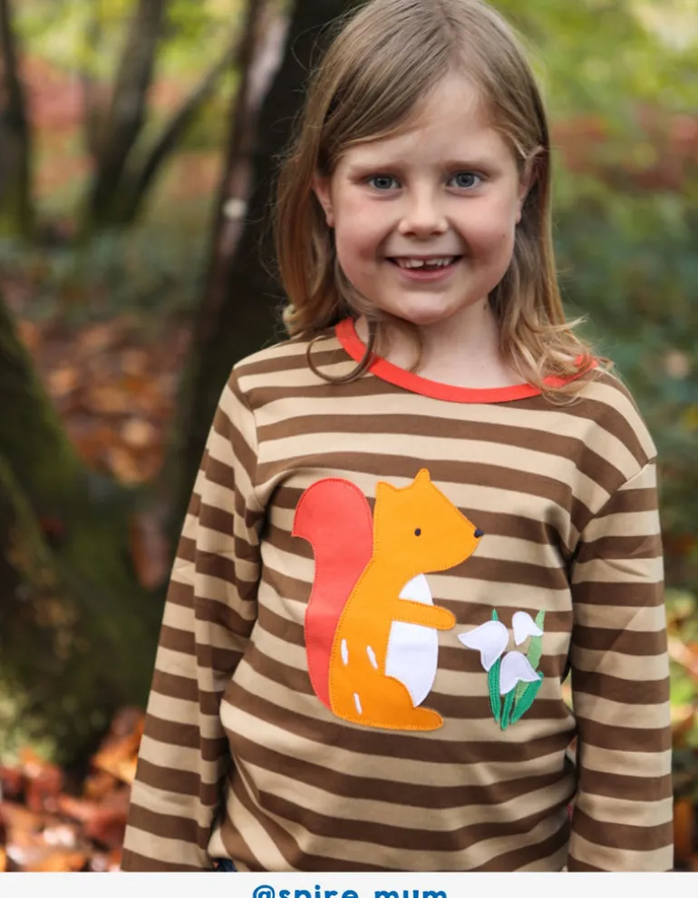 Organic Squirrel Applique Long-Sleeved T-Shirt