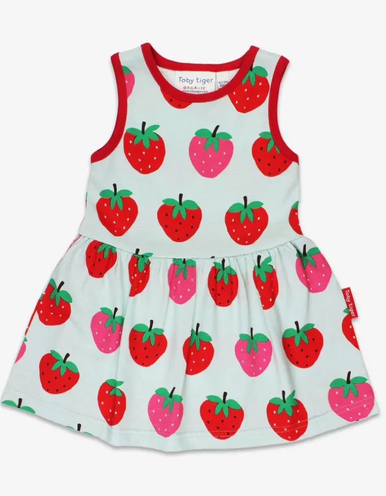 Organic Strawberry Print Summer Dress