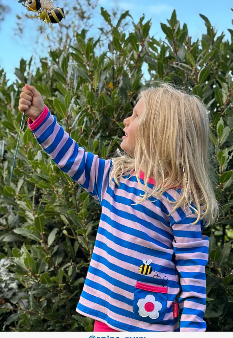 Organic Striped Daisy Applique Long-Sleeved T-Shirt