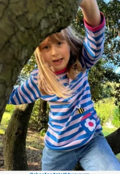 Organic Striped Daisy Applique Long-Sleeved T-Shirt