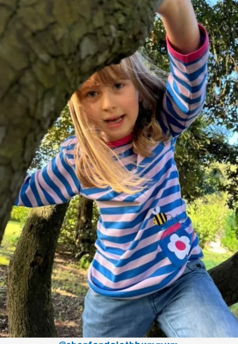 Organic Striped Daisy Applique Long-Sleeved T-Shirt