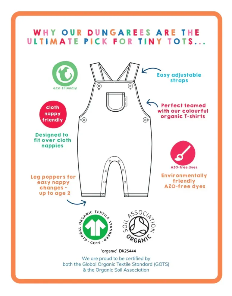 Organic Tonal Dinosaur Print Dungarees