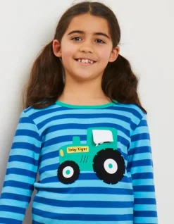 Organic Tractor Applique Long-Sleeved T-Shirt