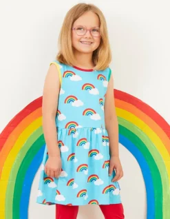 Organic Turquoise Rainbow Print Summer Dress