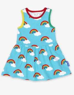 Organic Turquoise Rainbow Print Summer Dress