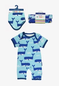 Organic Whale Waves Print Romper Baby Bundle