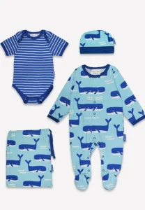 Organic Whale Waves Print Baby Gift Set