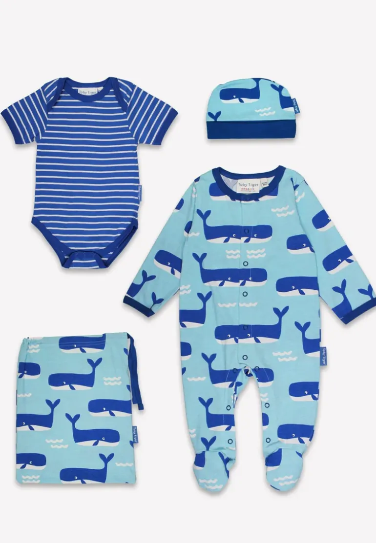 Organic Whale Waves Print Baby Gift Set