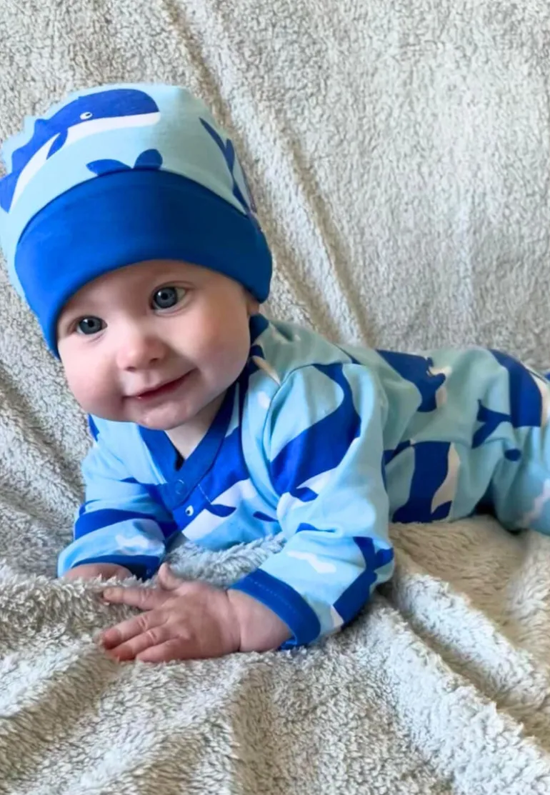 Organic Whale Waves Print Baby Gift Set