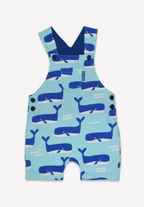Organic Whale Waves Print Dungaree Shorts