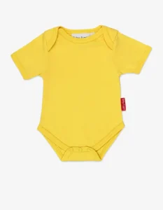 Organic Yellow Basic Short-Sleeved Baby Bodysuit