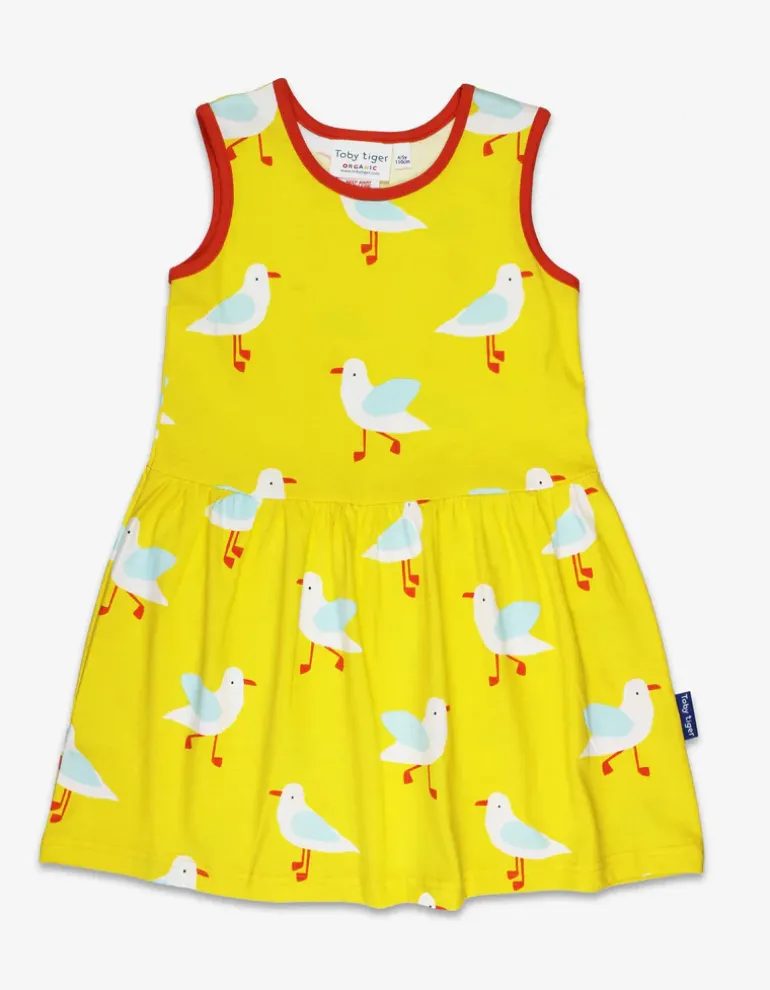 Organic Yellow Seagull Print Summer Dress