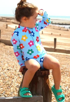 Rainbow Bloom Print Long-Sleeved Kids' Swimsuit