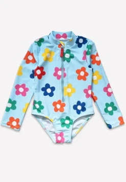 Rainbow Bloom Print Long-Sleeved Kids' Swimsuit