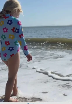 Rainbow Bloom Print Long-Sleeved Kids' Swimsuit