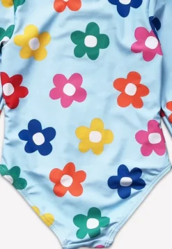 Rainbow Bloom Print Long-Sleeved Kids' Swimsuit