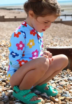 Rainbow Bloom Print Long-Sleeved Kids' Swimsuit