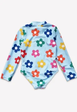 Rainbow Bloom Print Long-Sleeved Kids' Swimsuit