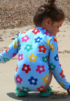Rainbow Bloom Print Long-Sleeved Kids' Swimsuit