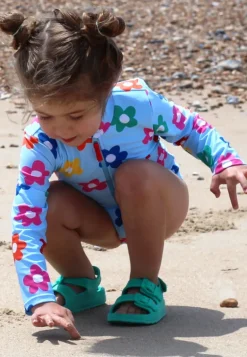 Rainbow Bloom Print Long-Sleeved Kids' Swimsuit