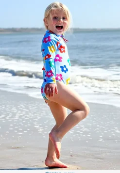 Rainbow Bloom Print Long-Sleeved Kids' Swimsuit