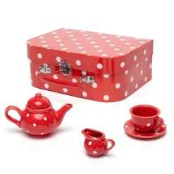 Red Polka Dot Porcelain Toy Tea Set
