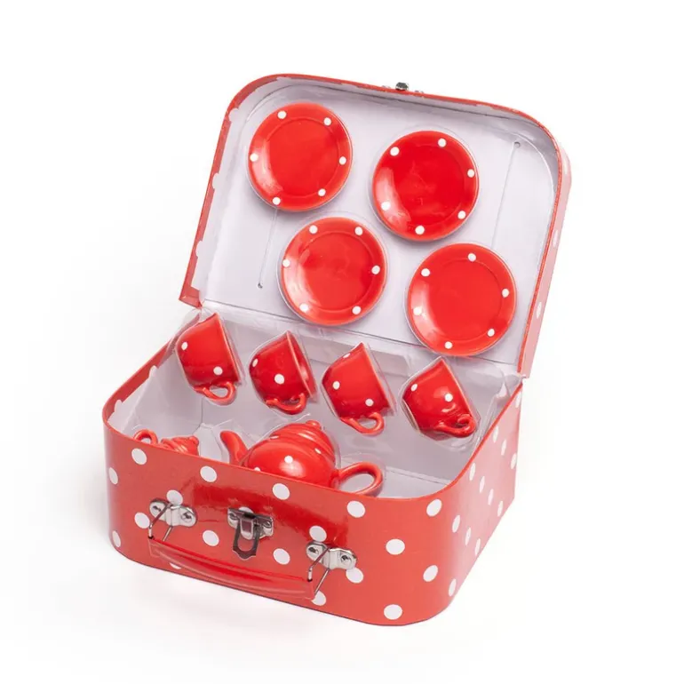 Red Polka Dot Porcelain Toy Tea Set