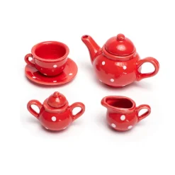 Red Polka Dot Porcelain Toy Tea Set