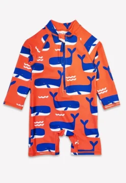 Whale Waves Print Long-Sleeved Baby Swimsuit