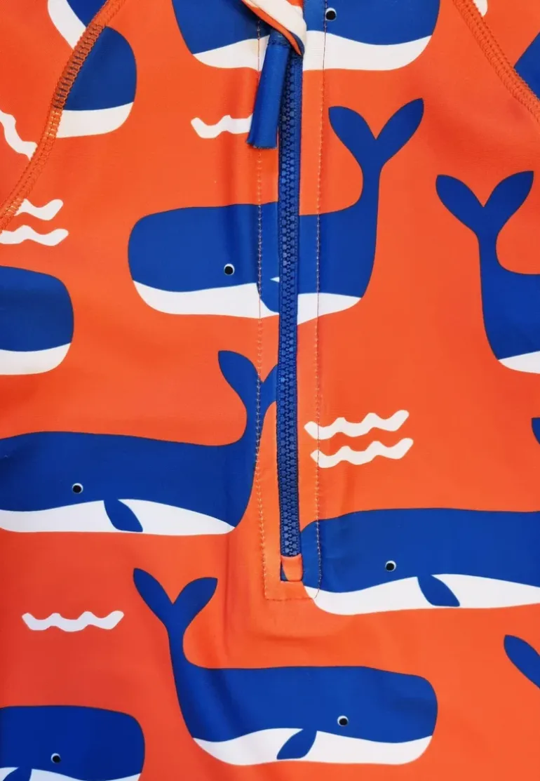 Whale Waves Print Long-Sleeved Baby Swimsuit