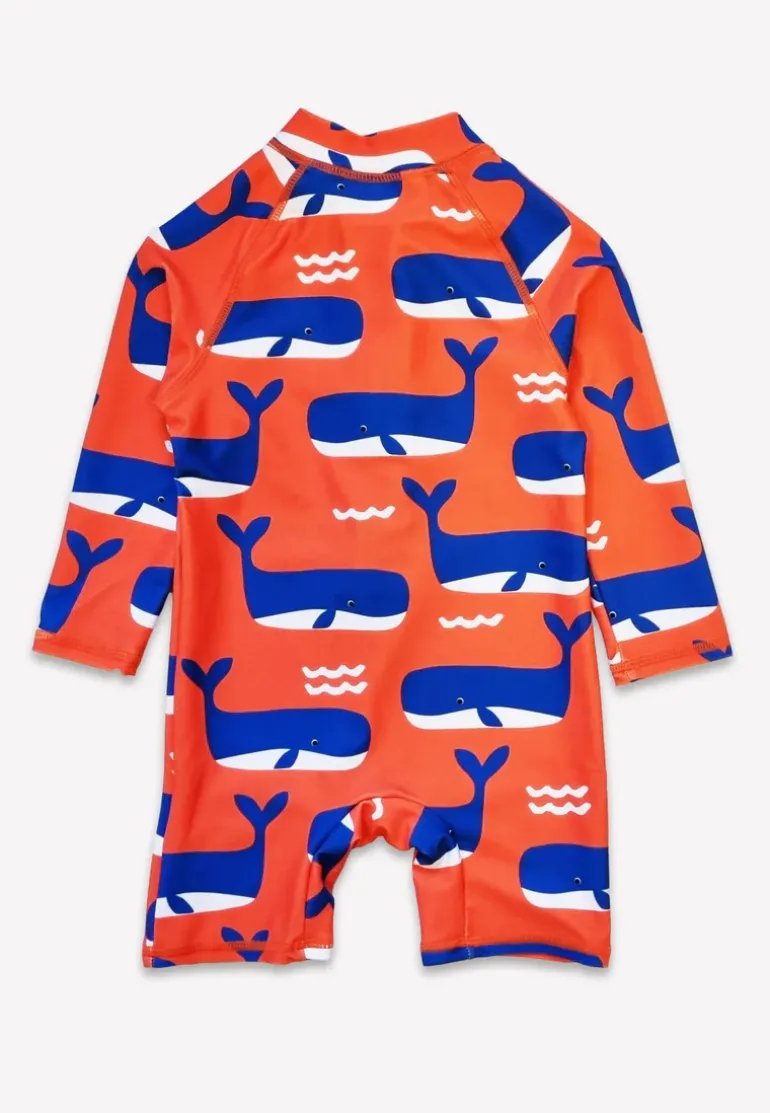 Whale Waves Print Long-Sleeved Baby Swimsuit